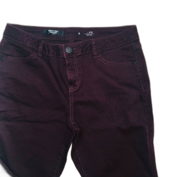 Simply Vera Wang Ann Burgundy Purple Mid Rise Skinny Stretch Jeans Womens 8 28 - Picture 5 of 10